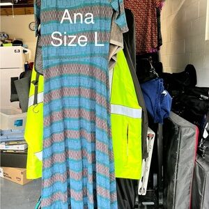 LuLaRoe Blue and Brown Short Sleeve Ana Floor Length Dress